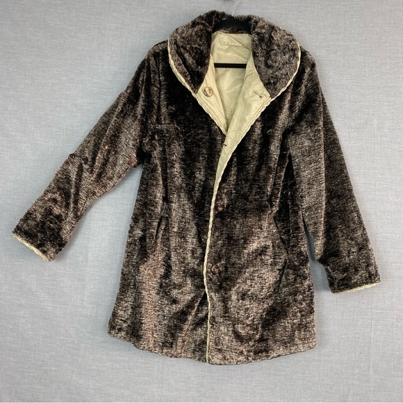 Reversible Coat Jolipel by Niedieck Size Med Button Up Winter Trench Faux Fur - Picture 1 of 12